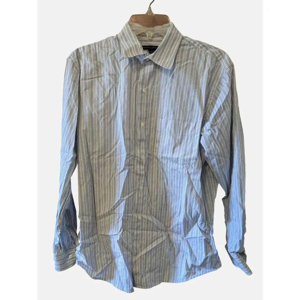 Vintage Banana Republic Shirt Blue Stripe Button Down 15-15.5 Mens M Y2K Preppy